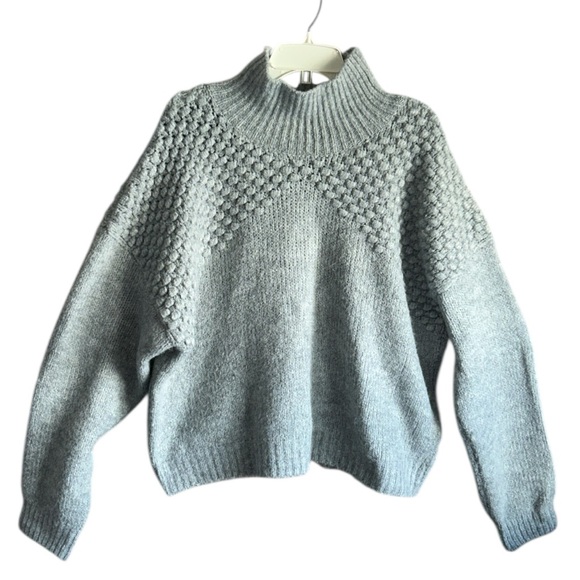 Free People Bradley Pullover Sweater in Light Gray Textured Knit XL - Picture 7 of 8